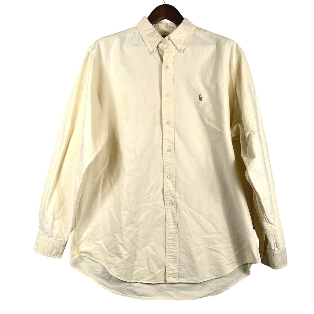 Ralph Lauren Mens 17 36/37 Yarmouth Oxford Shirt Yellow Flesh Pony Button Down